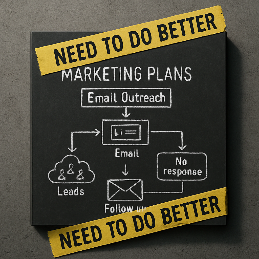 digitalart Wall with a 3D effect blackboard in medium distance Blackboard contains chalk drawn wireframe of a workflow showing marketing plans for ema-3